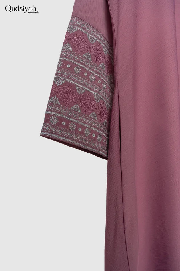 Crushed Rose Textured Kimono Open Abaya image 1