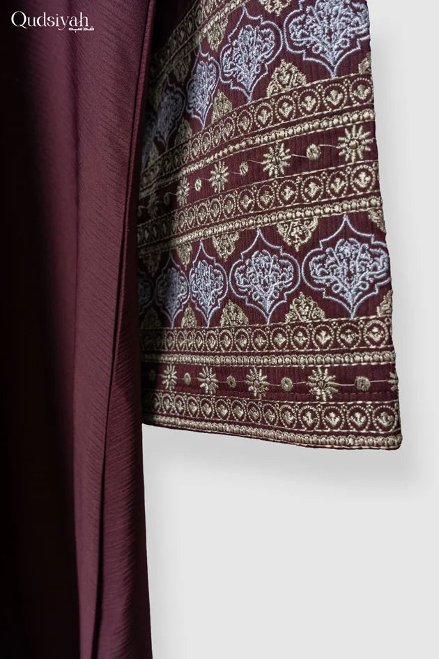 Burgundy Textured Kimono Open Abaya image 2