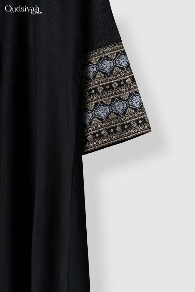 Noir Textured Kimono Open Abaya image 1