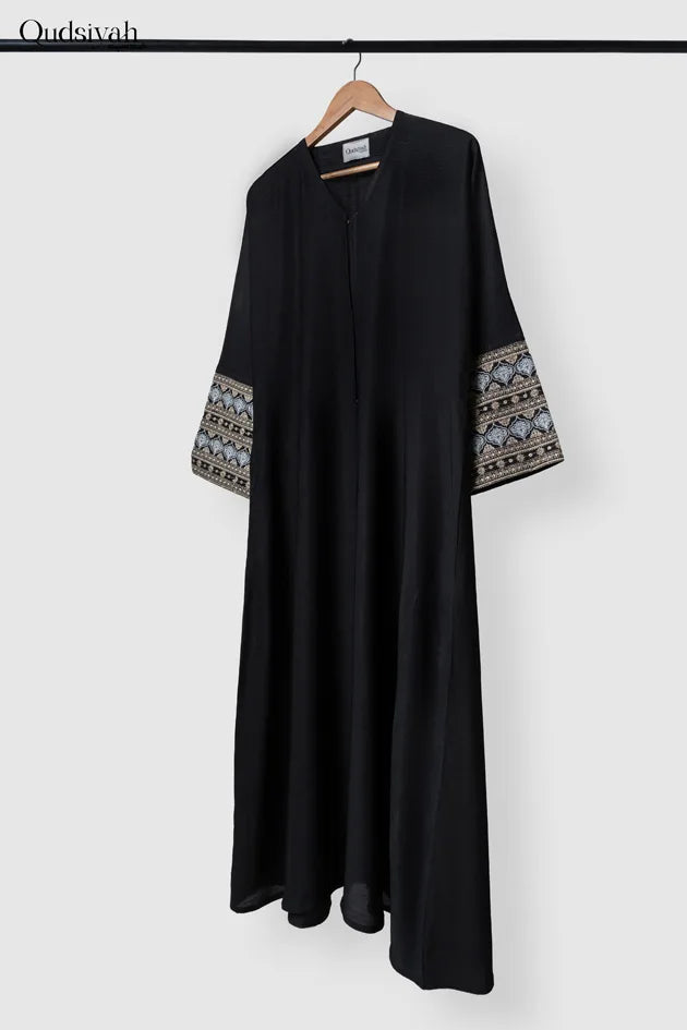 Noir Textured Kimono Open Abaya - 53 image