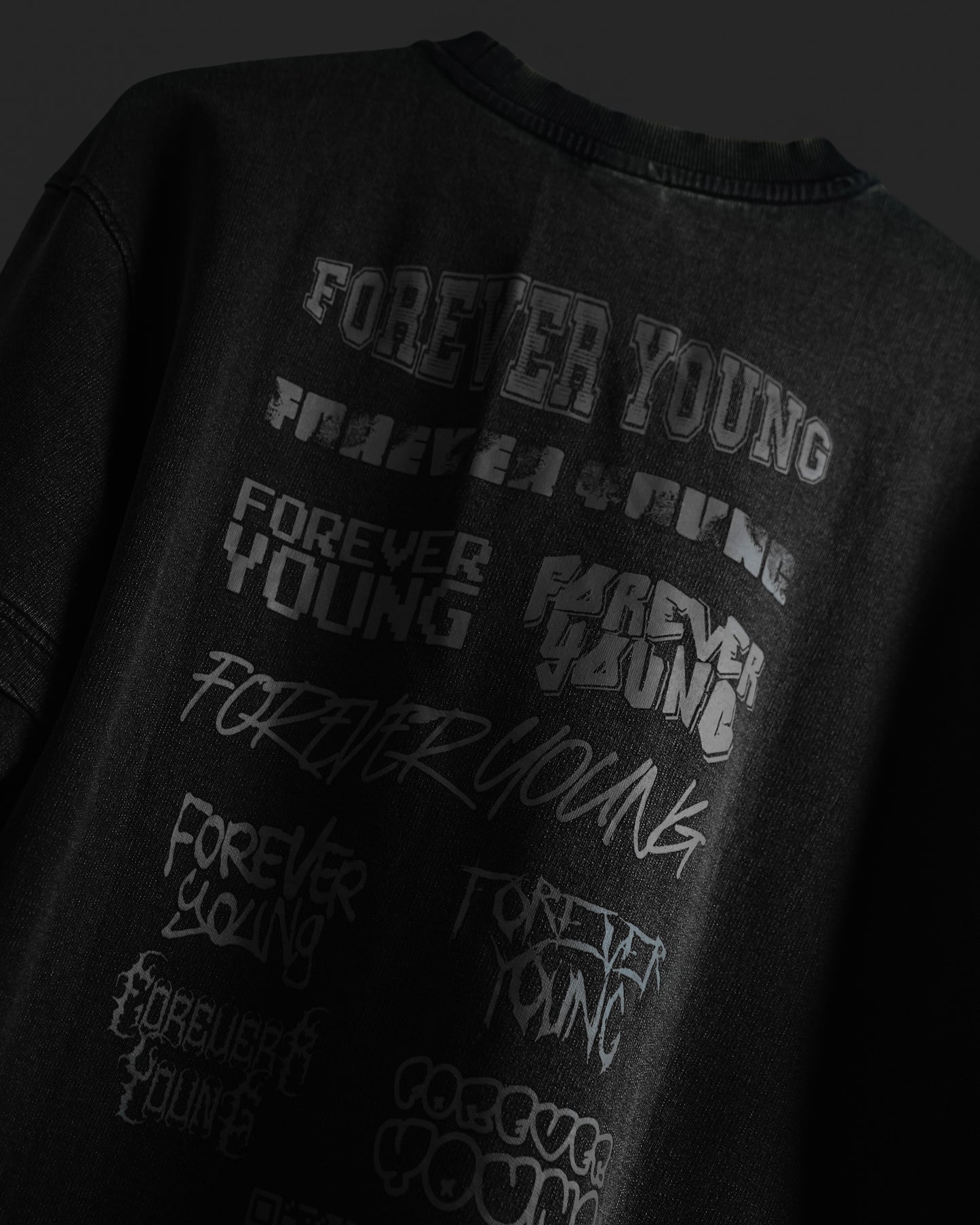 Acid Wash Oversized Drop Shoulder T-Shirt - Mat Black