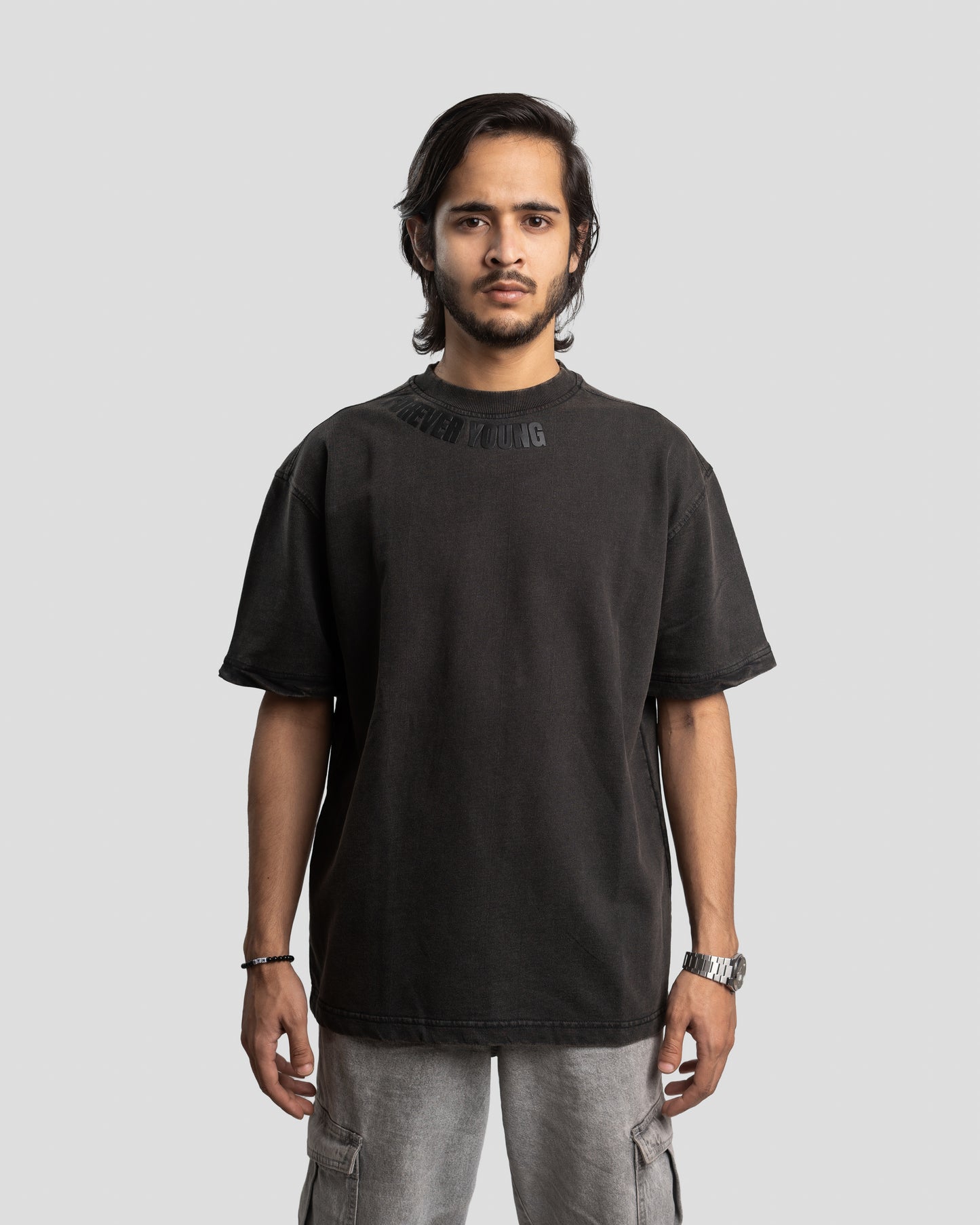 Acid Wash Oversized Drop Shoulder T-Shirt - Mat Black