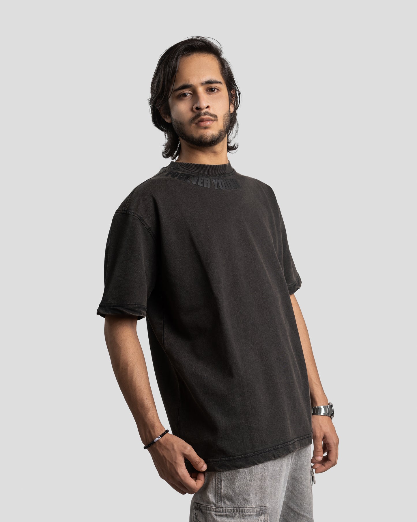 Acid Wash Oversized Drop Shoulder T-Shirt - Mat Black