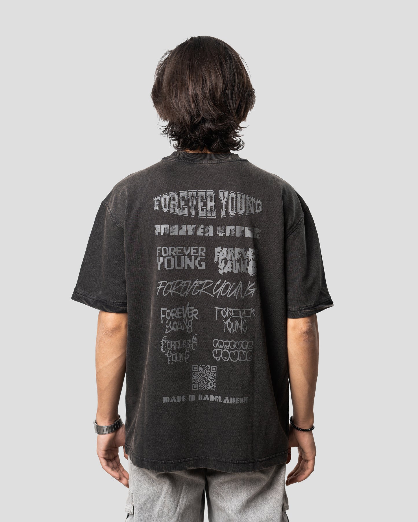 Acid Wash Oversized Drop Shoulder T-Shirt - Mat Black