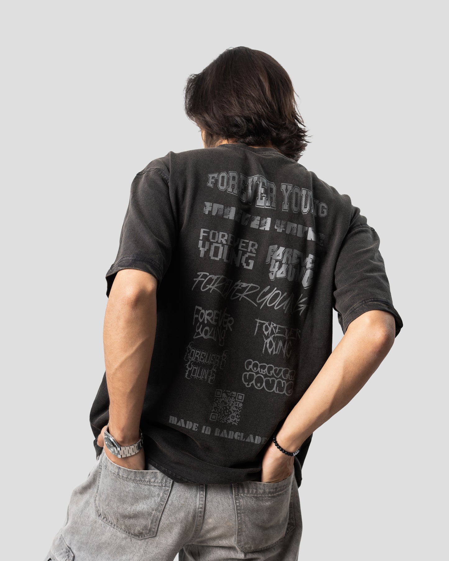 Acid Wash Oversized Drop Shoulder T-Shirt - Mat Black