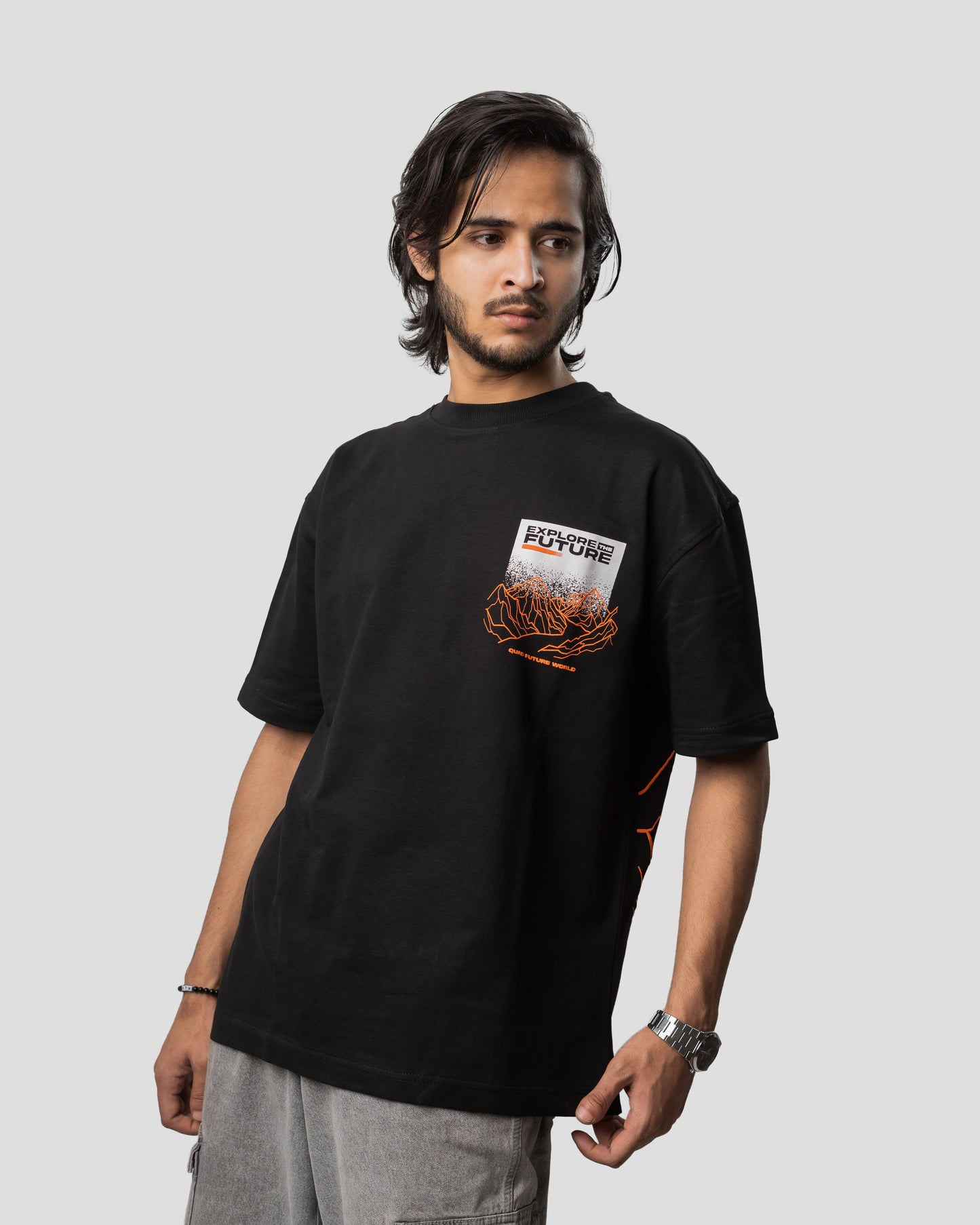 Explore The Future - Oversized Drop Shoulder T-Shirt - Jet Black