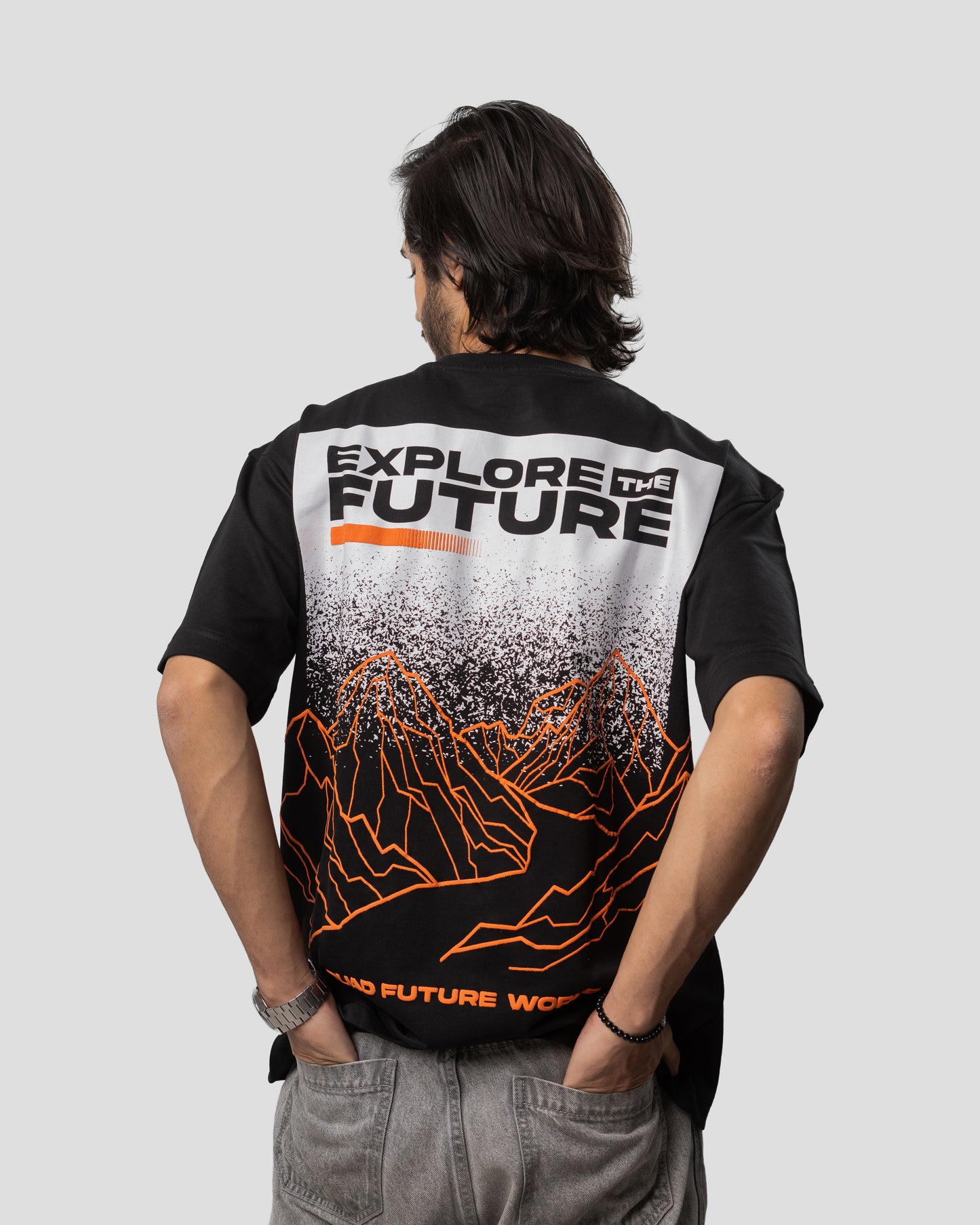 Explore The Future - Oversized Drop Shoulder T-Shirt - Jet Black