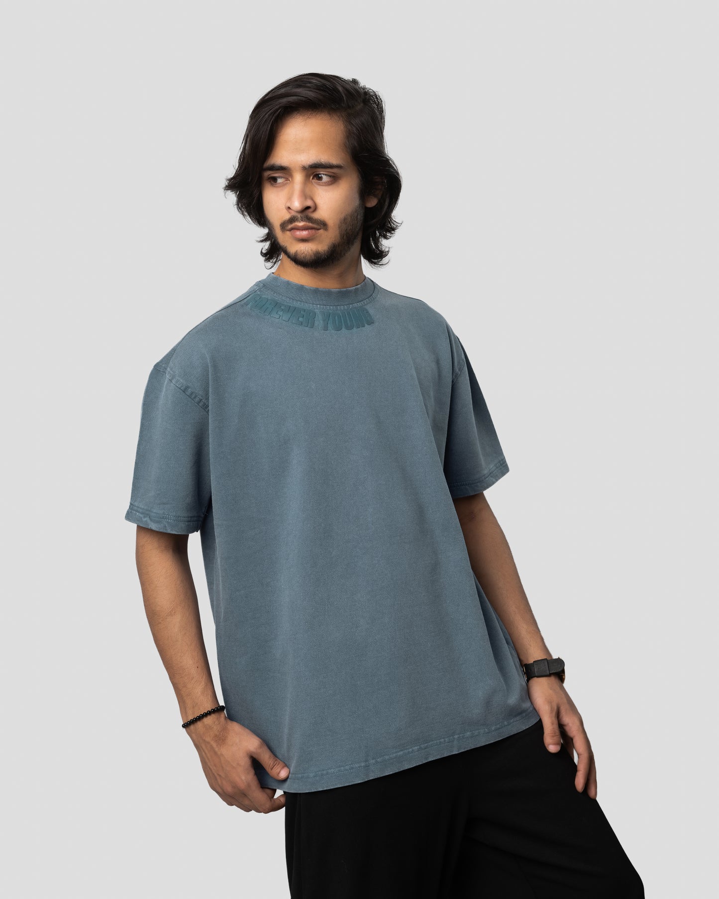 Acid Wash Oversized Drop Shoulder T-Shirt - Denim Blue