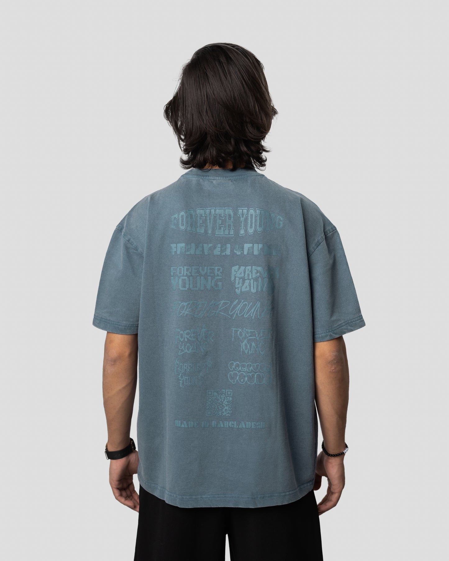 Acid Wash Oversized Drop Shoulder T-Shirt - Denim Blue