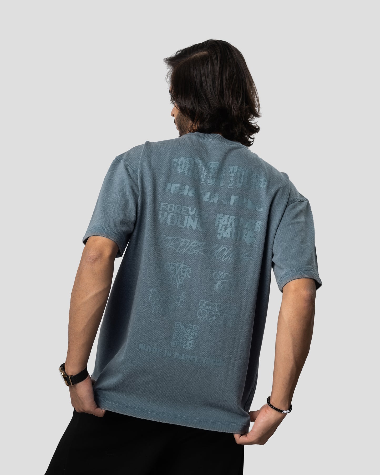 Acid Wash Oversized Drop Shoulder T-Shirt - Denim Blue