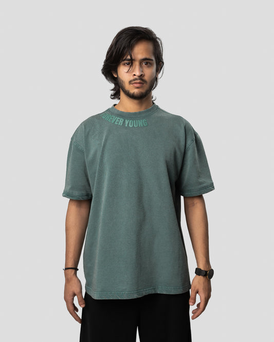 Acid Wash Oversized Drop Shoulder T-Shirt - Hunter Green