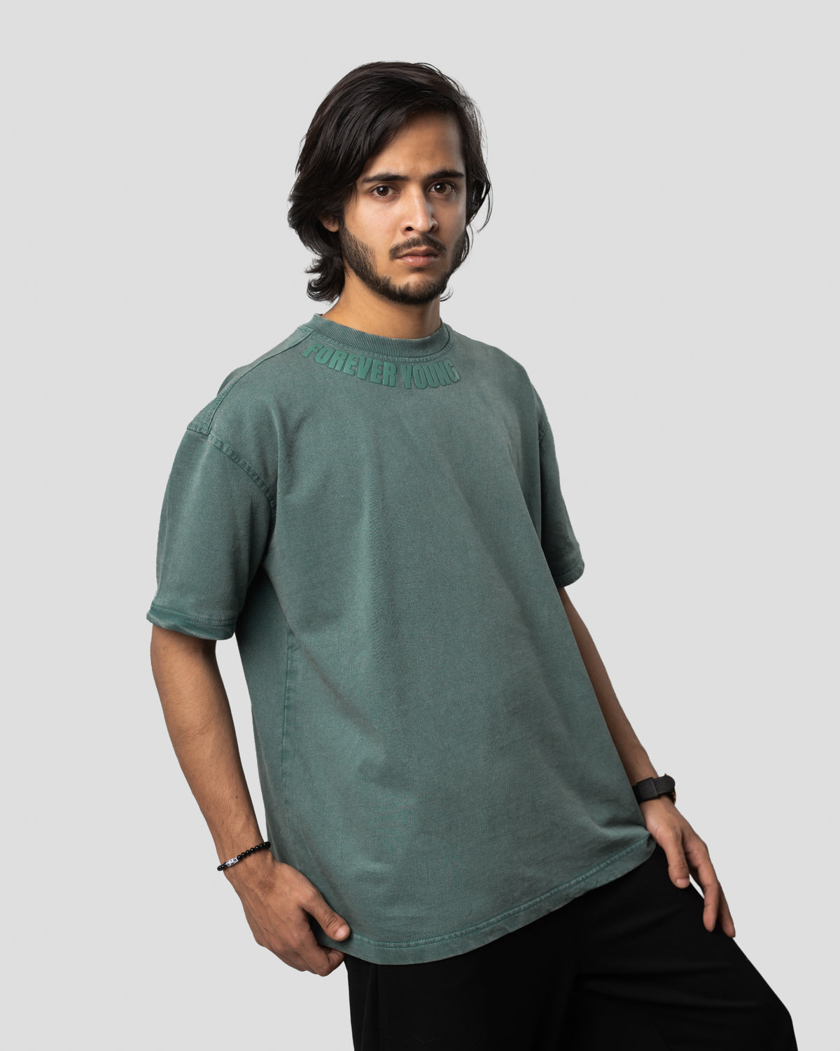 Acid Wash Oversized Drop Shoulder T-Shirt - Hunter Green