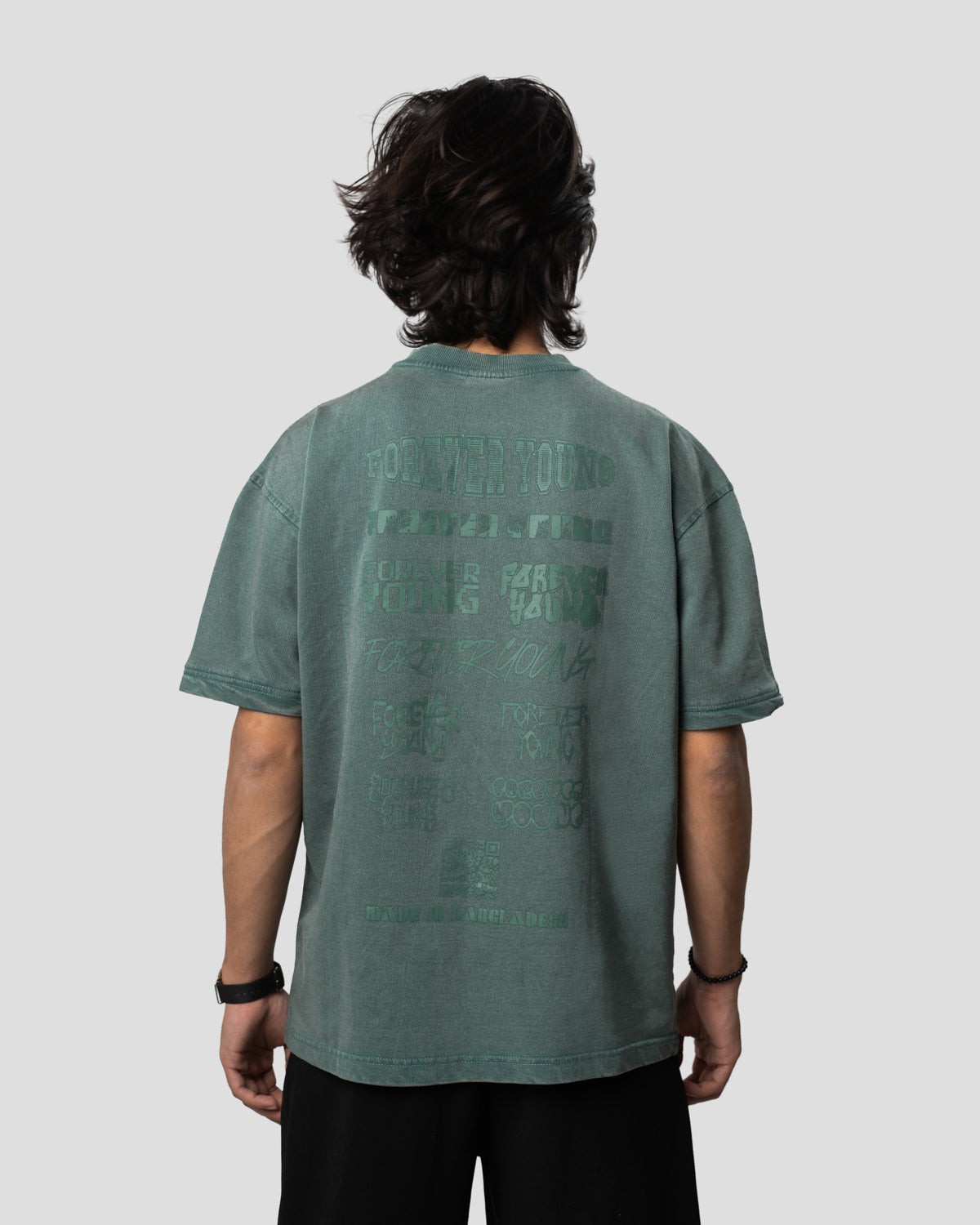 Acid Wash Oversized Drop Shoulder T-Shirt - Hunter Green