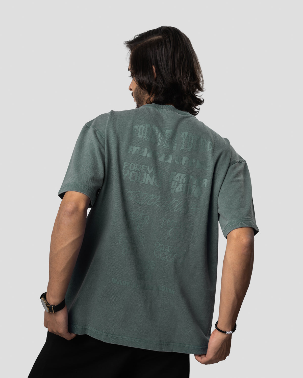 Acid Wash Oversized Drop Shoulder T-Shirt - Hunter Green