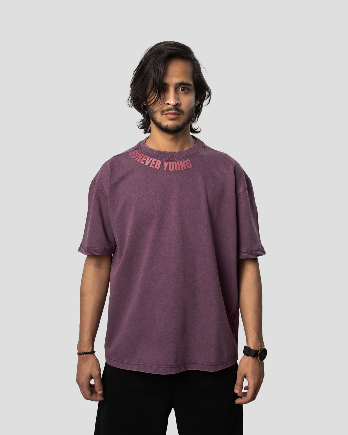 Acid Wash Oversized Drop Shoulder T-Shirt - Orchid Purple