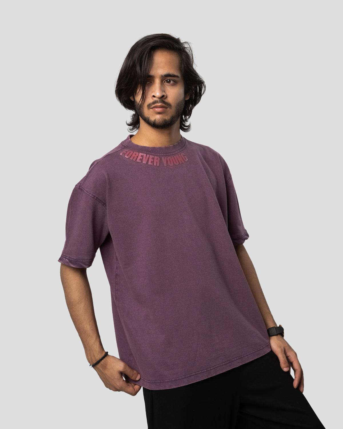 Acid Wash Oversized Drop Shoulder T-Shirt - Orchid Purple