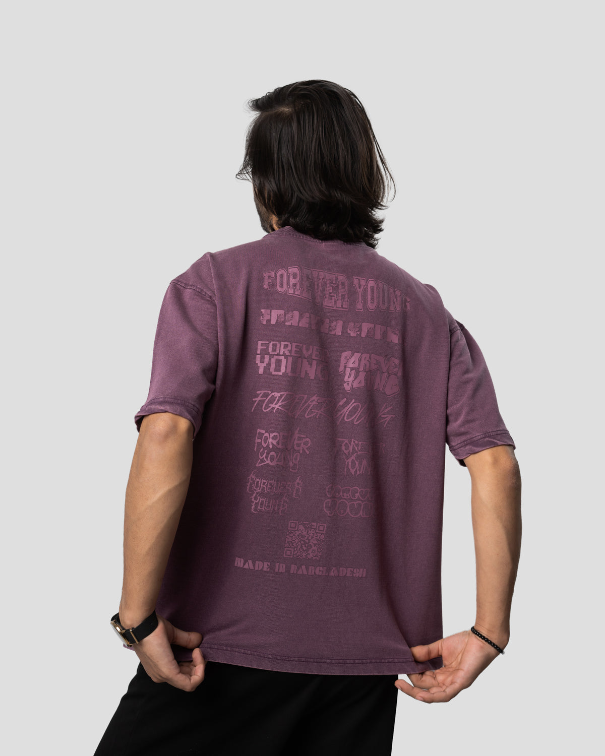 Acid Wash Oversized Drop Shoulder T-Shirt - Orchid Purple