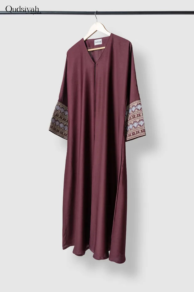 Burgundy Textured Kimono Open Abaya image 1