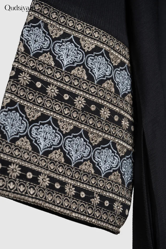 Noir Textured Kimono Open Abaya image 2