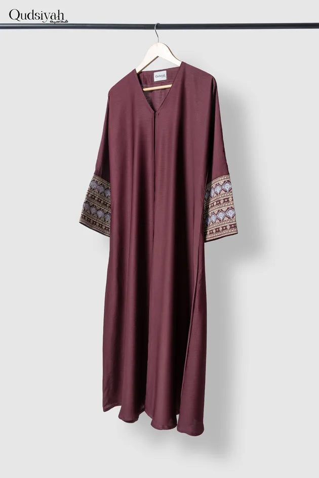 Burgundy Textured Kimono Open Abaya - 55 image