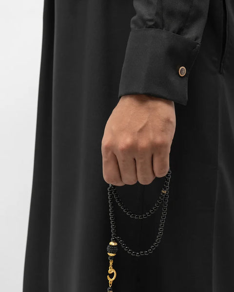 Arabian Platinum Thobe | Jade Black - Hover