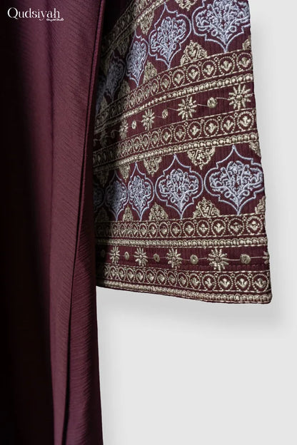 Burgundy Textured Kimono Open Abaya image 2