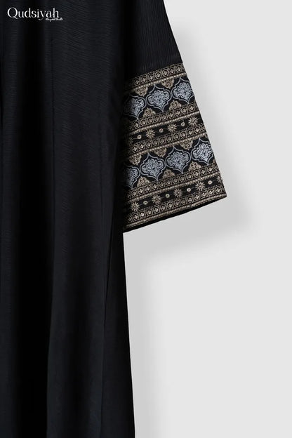 Noir Textured Kimono Open Abaya image 1