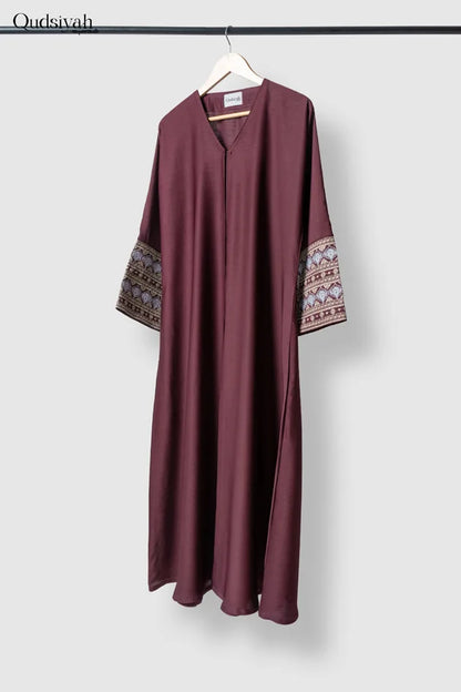 Burgundy Textured Kimono Open Abaya image 1