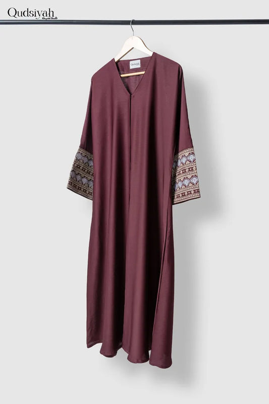 Burgundy Textured Kimono Open Abaya image 0