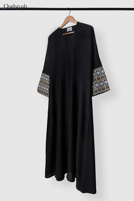 Noir Textured Kimono Open Abaya image 0